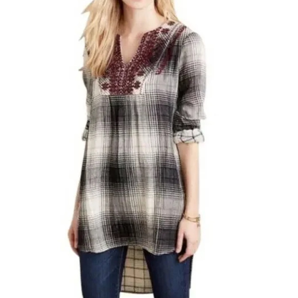 Floreat Anthropologie Gauze Double Weave Embroidered & Beaded Tunic Top‎